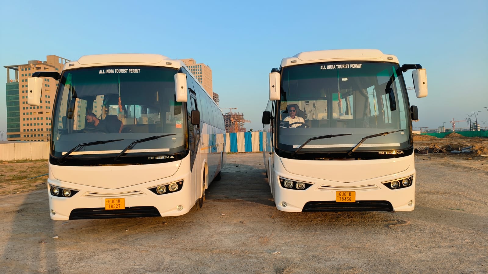 Pair of luxury coaches available for group travel, offsites and wedding guest movement